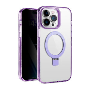 Case iPhone 14 Pro / 14 Pro Max transparent Clear MagSafe With Stand ( Purple )